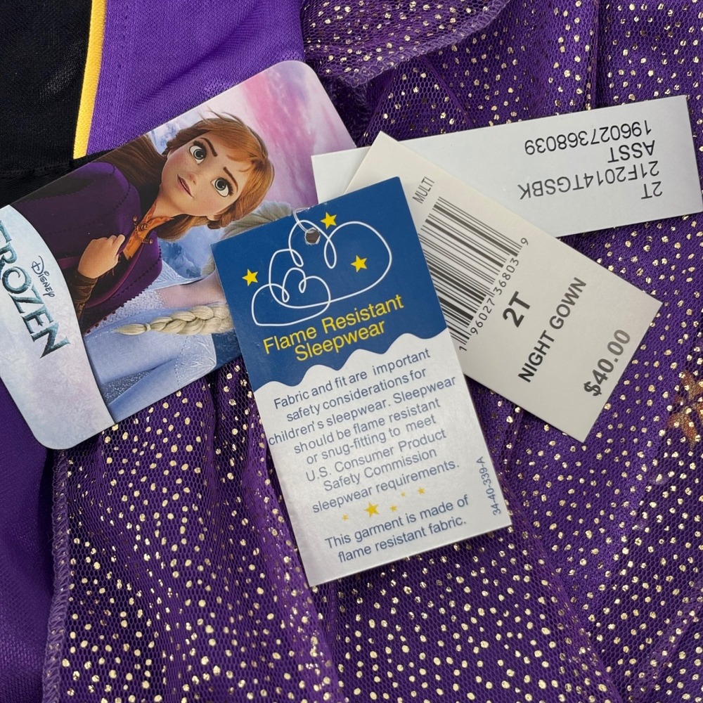 Disney Frozen Anna Purple Night Gown Sparkle Mesh Sleepwear Toddler Girls 2T NEW - Picture 6 of 9